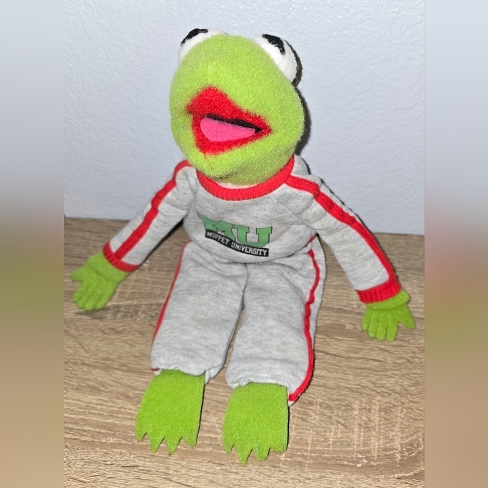 Vintage MU Muppet University Kermit the Frog Plush Stuffy in Sweat Suit Outfit